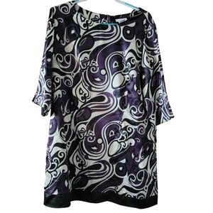 Worthington Womens Purple Black Cream Silky 3/4 Sleeve Shift Dress Sz XL